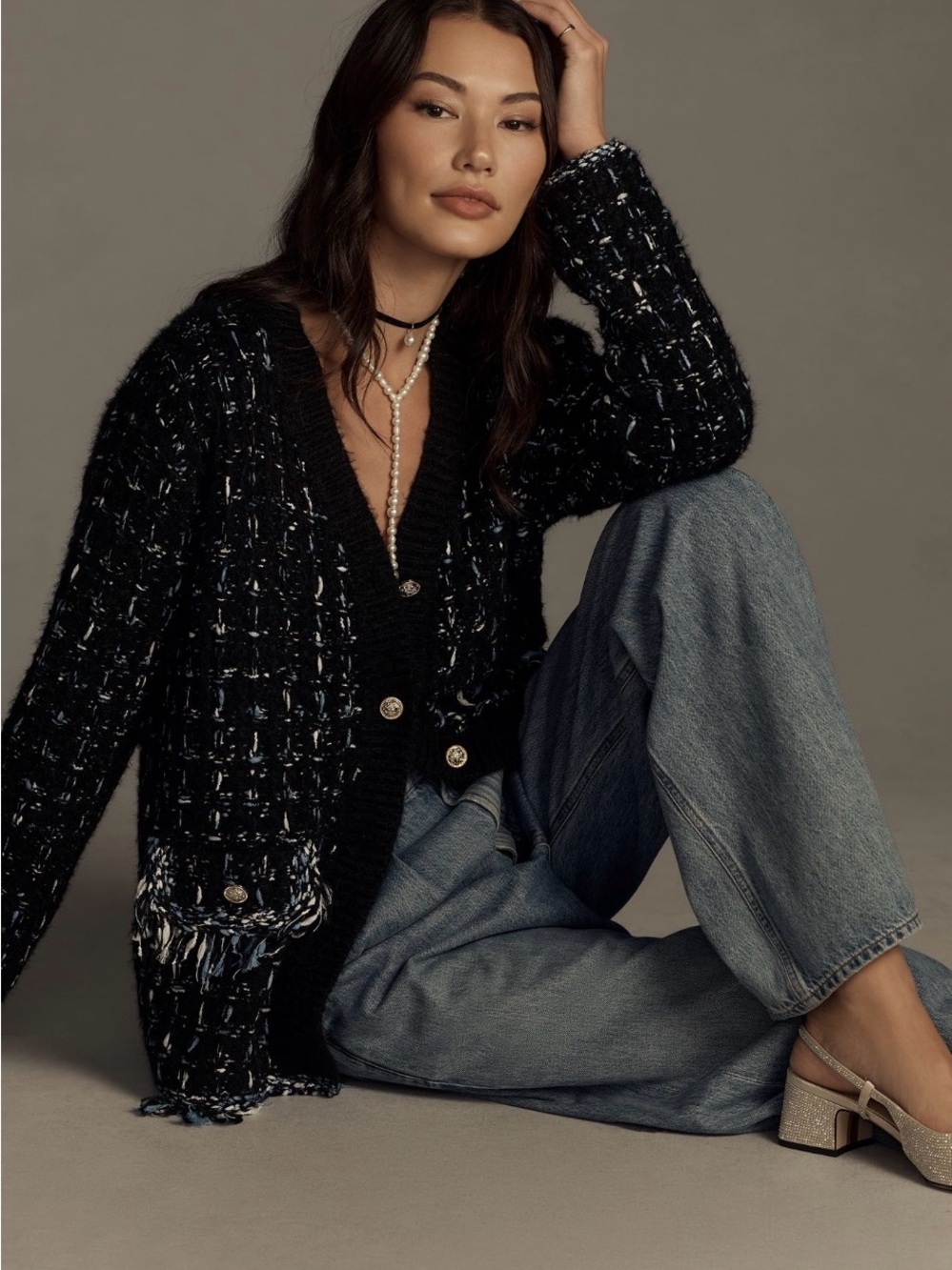 NWT By Anthropologie Tweed Fringe Cardigan Sweater XS